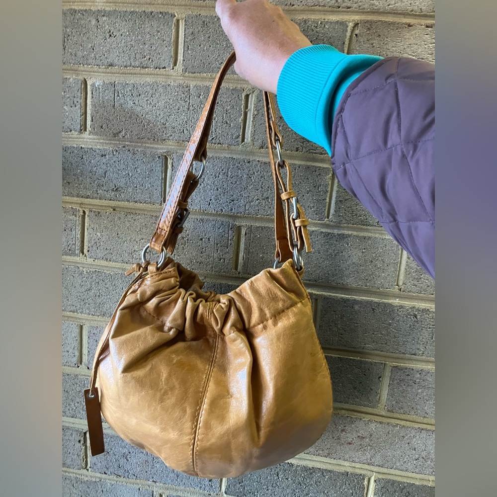 ASOS Leather Bag Purse Tan Ruched Bohemian Chic - Picture 12 of 17